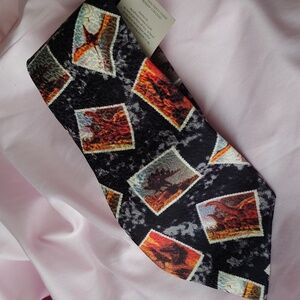 Vtg USPS Dinosaur Stamp Silk Tie, Limited Edition